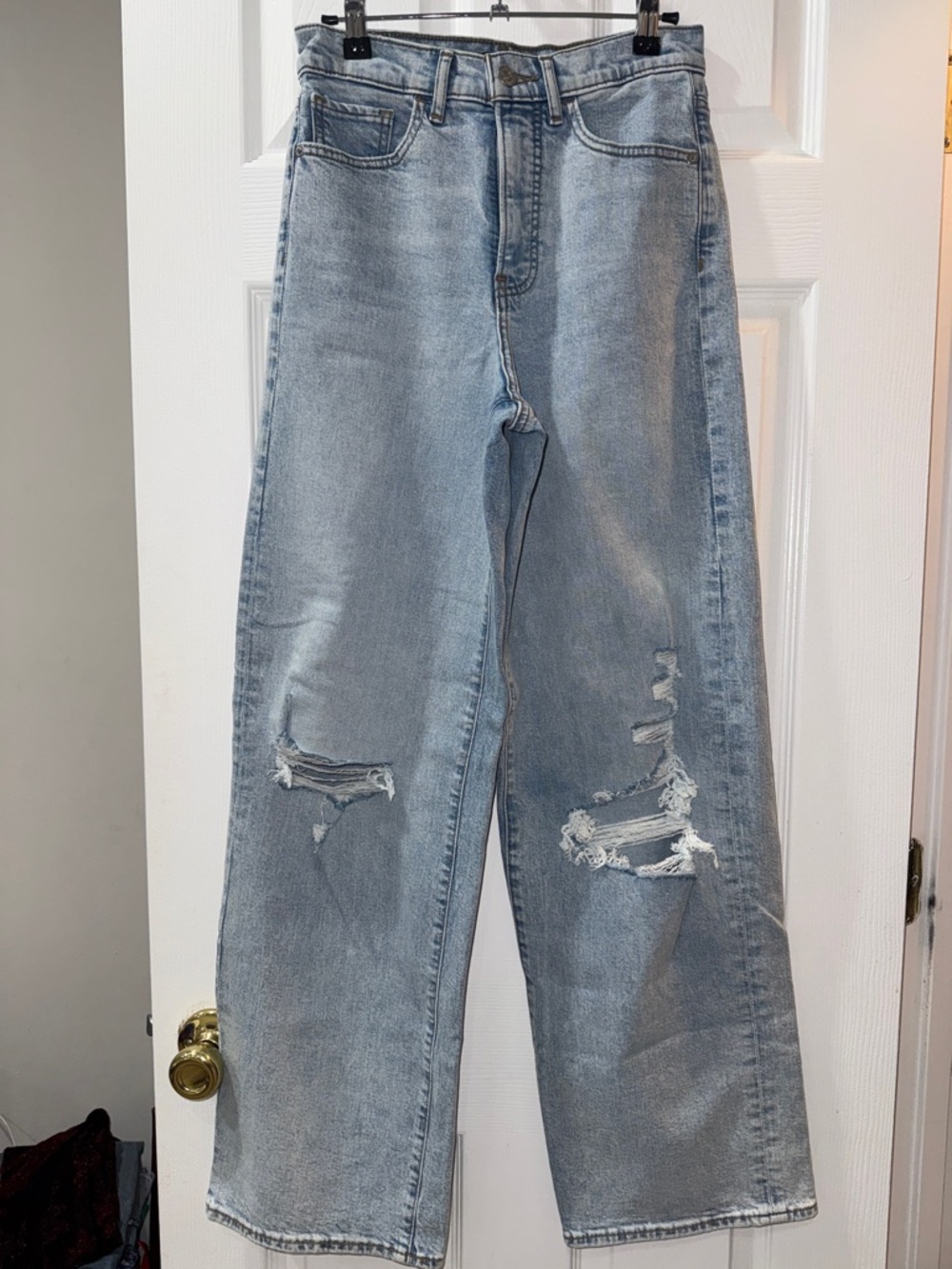 Express Light Blue Distressed Wide Leg Jeans